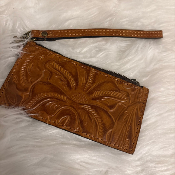 Women's Patricia Nash Brown Leather Wristlet Clutch Mini Zip Wallet - Picture 4 of 11